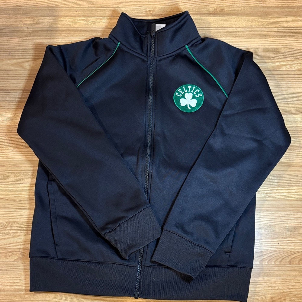 NBA Kids Black Zip Jacket with Green Celtics Patch